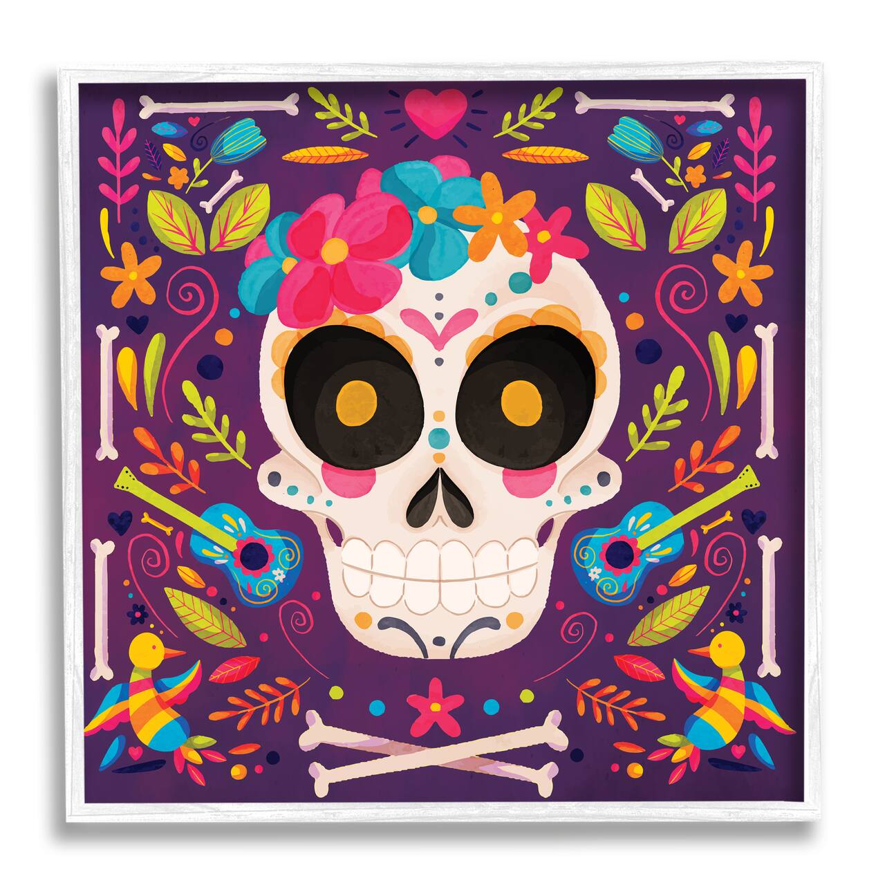 Stupell Industries Day Of Dead Floral Patterned Skull Framed Giclee Art